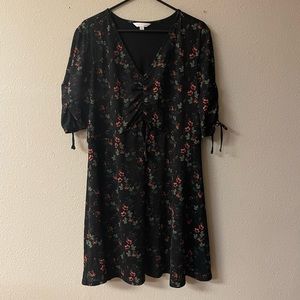 Lauren Conrad - black floral ruffle hem cinch dress